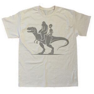 Bigfoot & Alien Dinosaur Rider Cryptid Tee Cream T-shirt